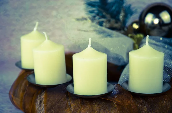 Unlit candles in advent wreath — Stock Photo, Image