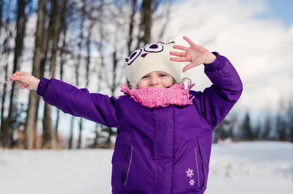 Bambino felice godendo il tempo invernale — Foto Stock