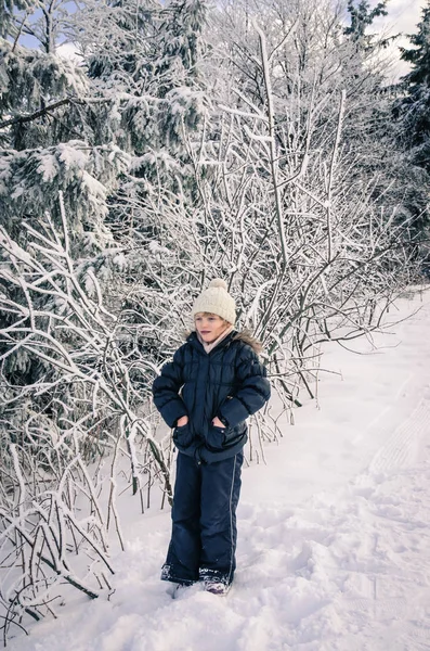 눈 덮인 시골의 소녀 — 스톡 사진