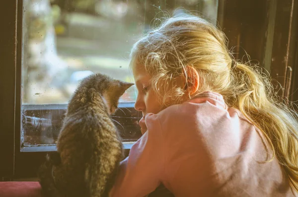 Girl and cat — Stock Photo, Image