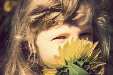 Çocuk ayçiçeği alanındaki