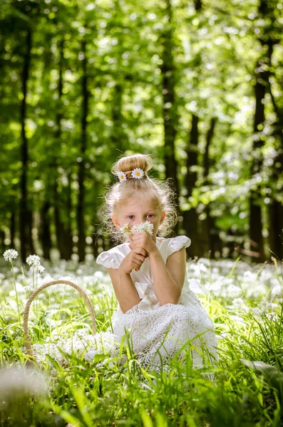 Красива маленька дитина в весняному лісі — стокове фото
