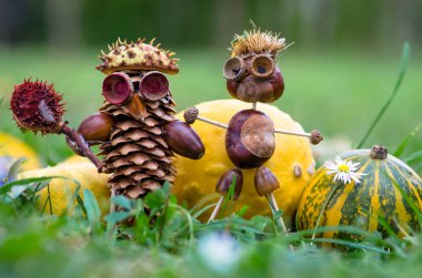 şirin yaratıcı çam koni ve kestane dekorasyon