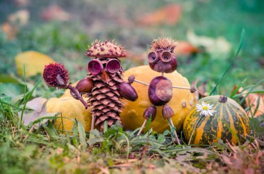 şirin yaratıcı çam koni ve kestane dekorasyon