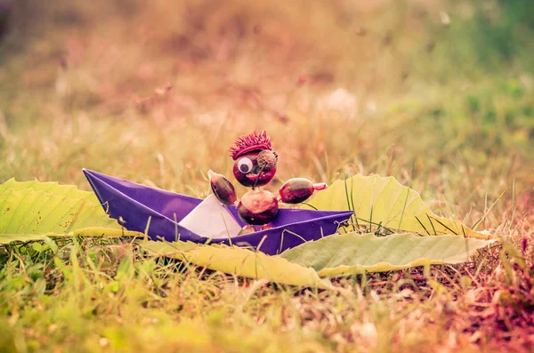 Chestnut pirate figure in the boat — Stock Photo, Image