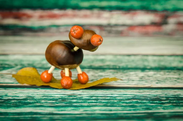 Schöne Herbstfiguren Aus Kastanien — Stockfoto