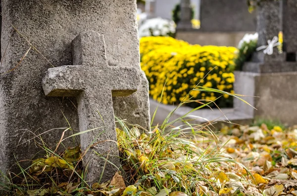 Stone cross at cemetery — Stock Photo, Image