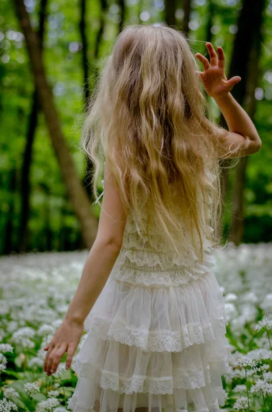 Menina Com Longo Cabelo Loiro Visão Traseira — Fotografia de Stock