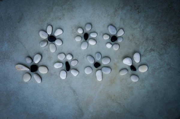 Line White Black Flowers Made Small Pebbles — Stock Photo, Image
