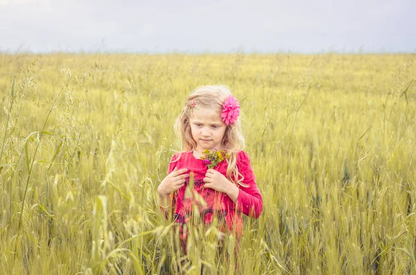 Buğday alanında mutlu kız — Stok fotoğraf