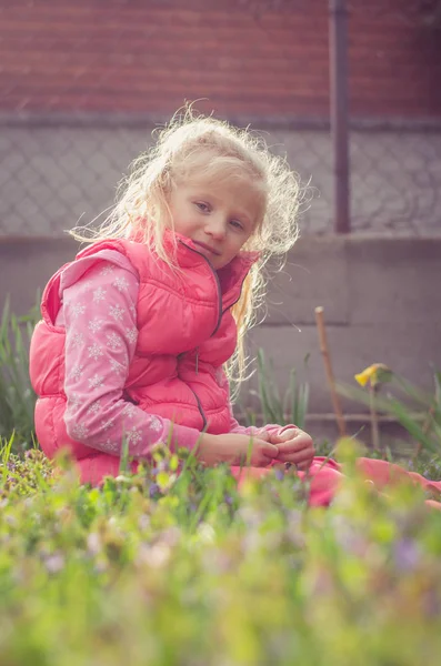 Little lovely child in the meadow — Stock Photo, Image