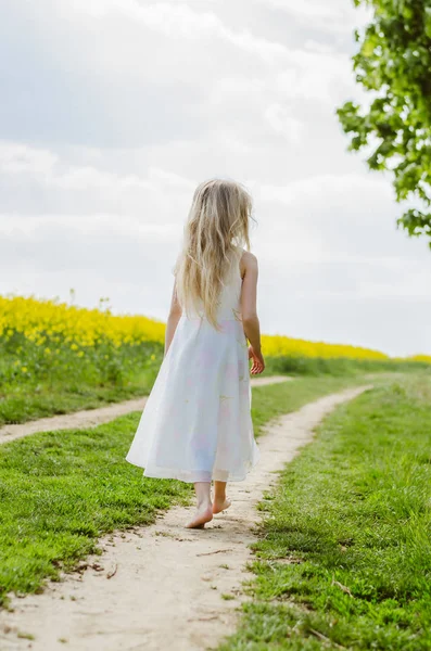 Bella ragazza indietro vista a piedi — Foto Stock