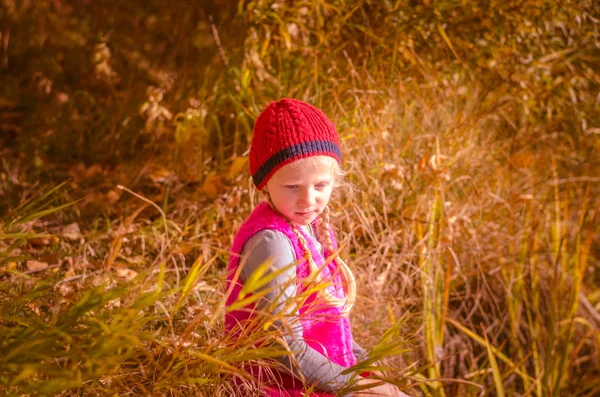 Užívat si letní slunečný den v podzimní trávě — Stock fotografie
