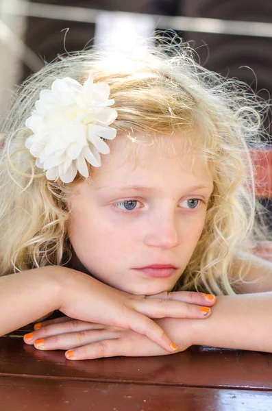 Close Children Face Pensative Sad Expression — Stock Photo, Image