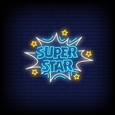 Süper Yıldız Harfleme Metin Efekti Neon. Light Banner, Poster. Vektör  