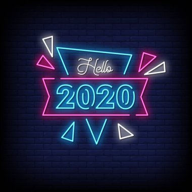 2020 Mutlu Yıllar Mektup Etkisi Neon. Light Banner, Poster. Vektör  
