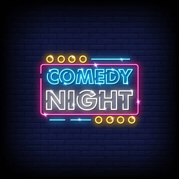 Comedy Night Lettering Text Effect Neon Světlý Prapor Plakát Vektor — Stockový vektor