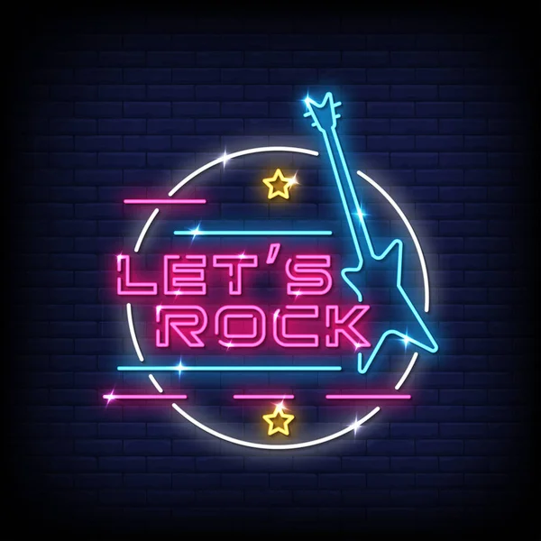 Let Rock Lettering Text Effect Neon Bandiera Della Luce Poster — Vettoriale Stock