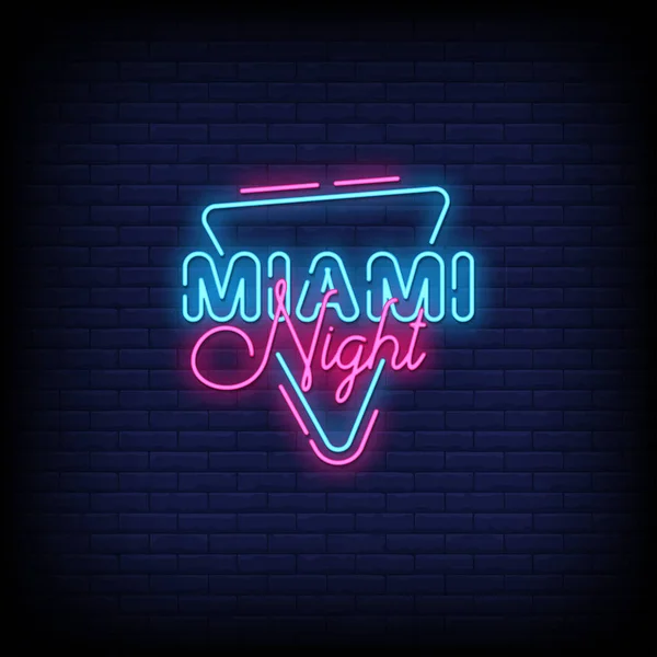 Miami Night Lettering Effet Texte Néon Bannière Lumineuse Affiche Vecteur — Image vectorielle