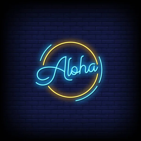 Aloha Harf Metni Efekti Neon Light Banner Poster Vektör — Stok Vektör