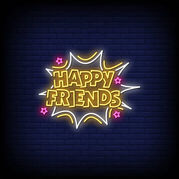 Happy Friends Lettering Efeito Texto Neon Bandeira Luz Cartaz Vetor — Vetor de Stock