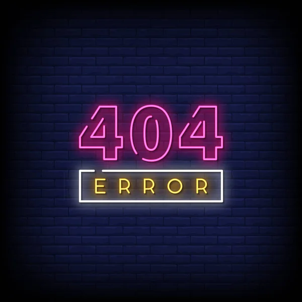 404 Error Surat Efek Teks Neon Panji Cahaya Poster Vektor - Stok Vektor