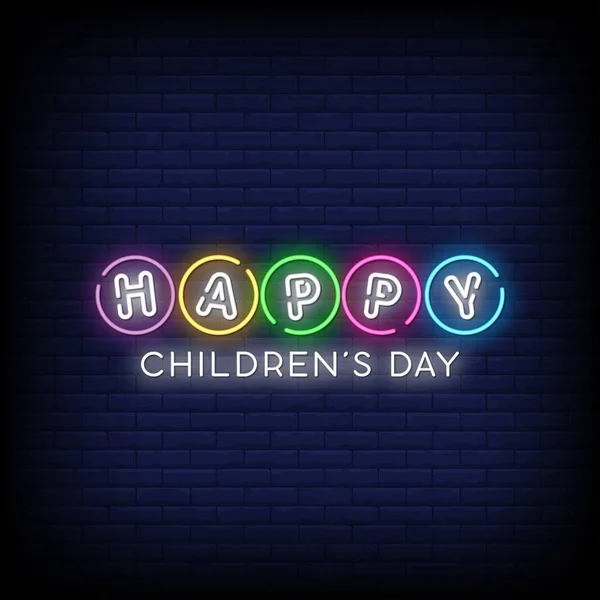 Ευτυχισμένη Ημέρα Των Παιδιών Γράμμα Εφέ Νέον Φως Banner Αφίσα — Διανυσματικό Αρχείο