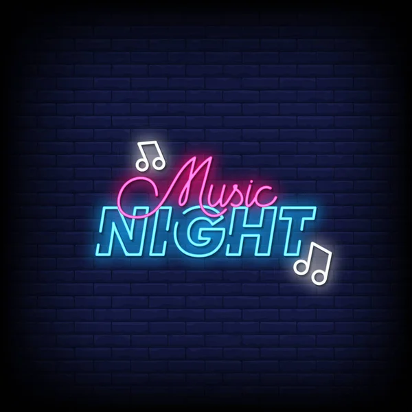 Musik Nacht Schriftzug Text Effekt Neon Lichtbanner Plakat Vektor — Stockvektor