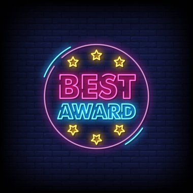 En iyi ödül harfleri metin efekti neon, basitçe vektör illüstrasyonu