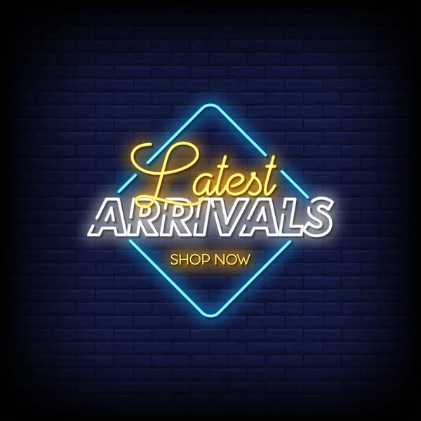 Latest Arrivals Shop Now Lettering Text Effect Neon Simply Vector — Stock Vector
