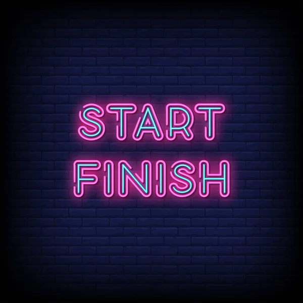 Start Finish Lettering Text Effect Neon Simply Vector Illustration — Stock Vector