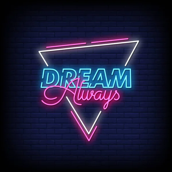 Glowing Lettering Dream Always Dark Wall Background — 스톡 벡터