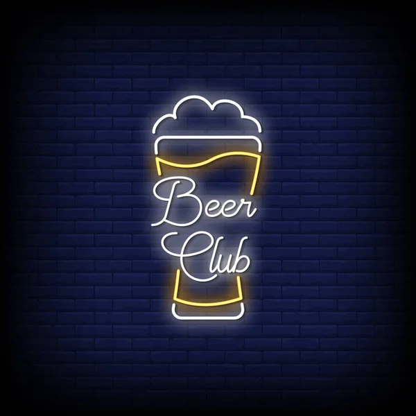 Lettrage Lumineux Club Bière Sur Fond Mur Sombre — Image vectorielle