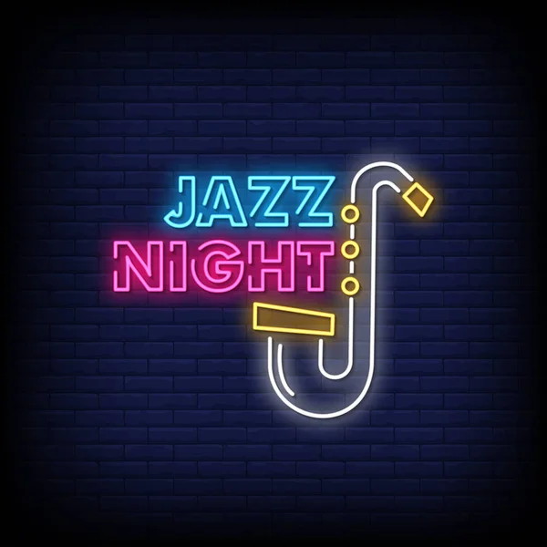 Letras Brillantes Noche Jazz Sobre Fondo Pared Oscuro — Vector de stock