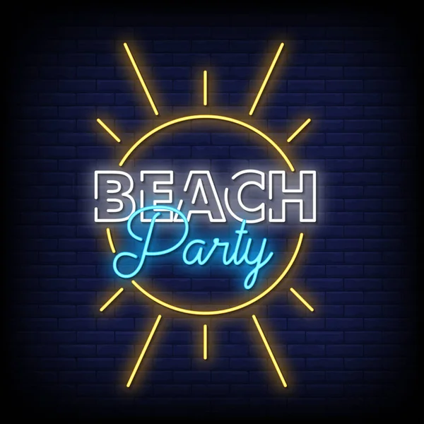 暗い壁の背景に輝くレタリングビーチパーティー — ストックベクタ