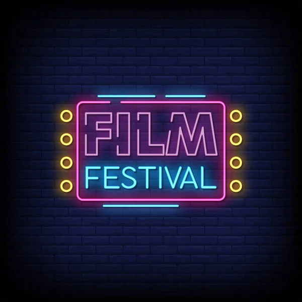 Świecące Litery Festiwal Filmowy Ciemnym Tle Ścian — Wektor stockowy