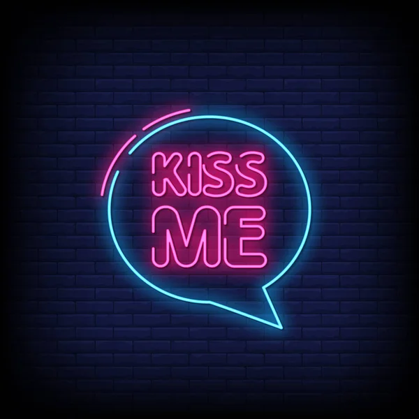 Glowing Lettering Kiss Dark Wall Background — 스톡 벡터