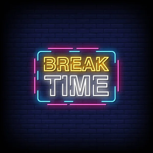 Gloeiende Belettering Break Time Dark Wall Background — Stockvector