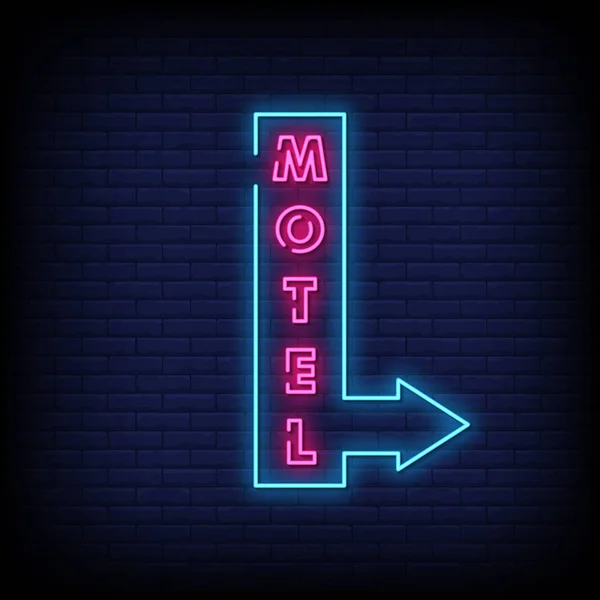 Glowing Lettering Motel Arrow Dark Wall Background — Stock Vector