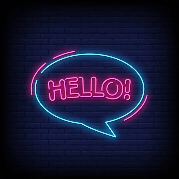 Glowing Lettering Hello Dark Wall Background — Stock Vector