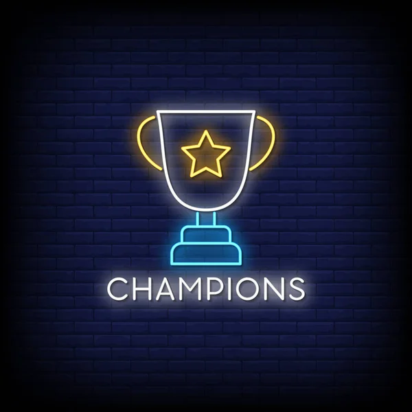 Champions Letras Brilhantes Fundo Parede Escura — Vetor de Stock