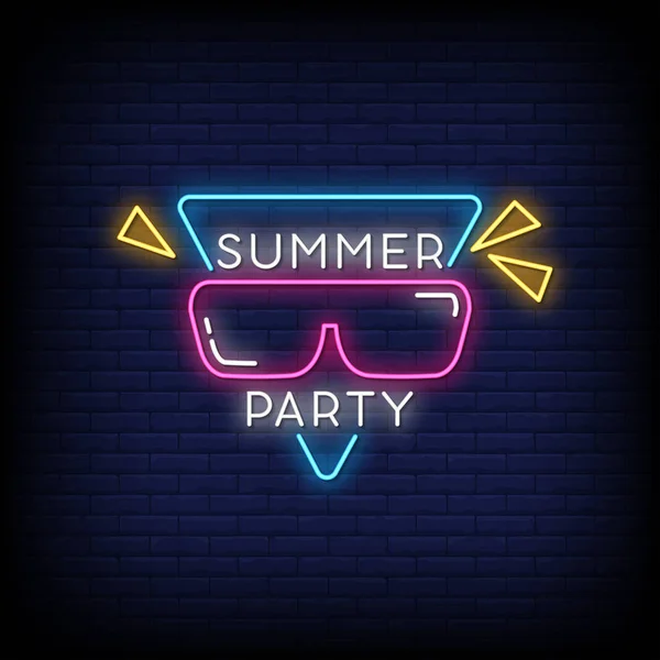 Summer Party Glowing Lettering Dark Wall Background Simply Vector Illustration — Stock Vector