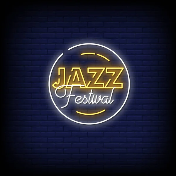 Jazz Festival Glowing Lettering Dark Wall Background Simply Vector Illustration — 스톡 벡터