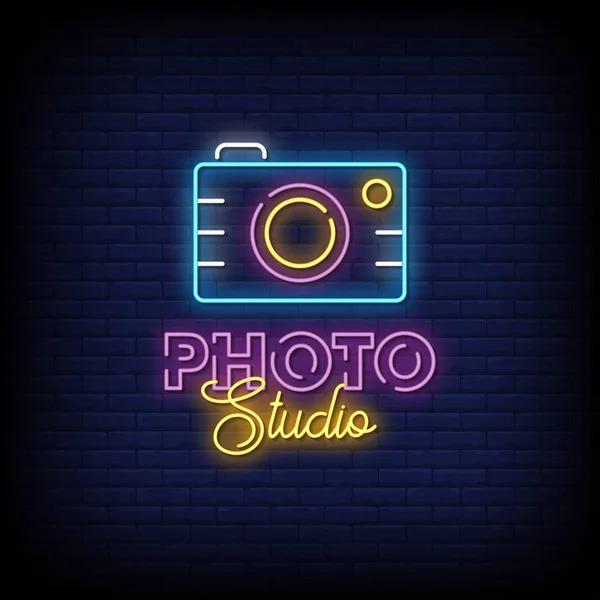 Photo Studio Glowing Lettering Dark Wall Background Simply Vector Illustration — Stock Vector