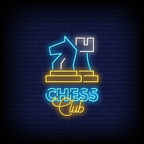 Chess Club Glowing Lettering Dark Wall Background Simply Vector Illustration — Stock Vector