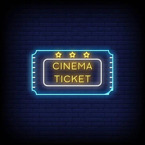 Cinema Ticket Glowing Lettering Dark Wall Background Simply Vector Illustration — Stock Vector