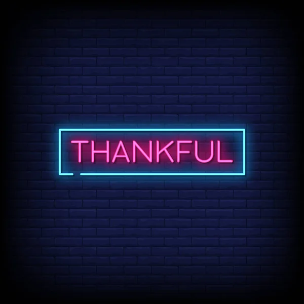 Thankful Glowing Lettering Dark Wall Background Simply Vector Illustration — Stock Vector