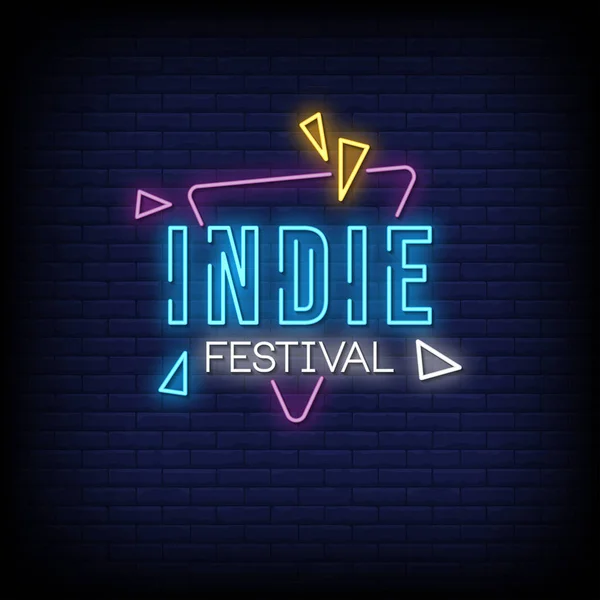 Indie Festival Lettrage Lumineux Sur Fond Mur Sombre Illustration Simplement — Image vectorielle