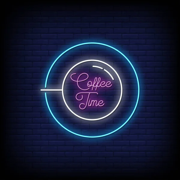 Coffee Time Glowing Lettering Dark Wall Background Simply Vector Illustration — Stock Vector