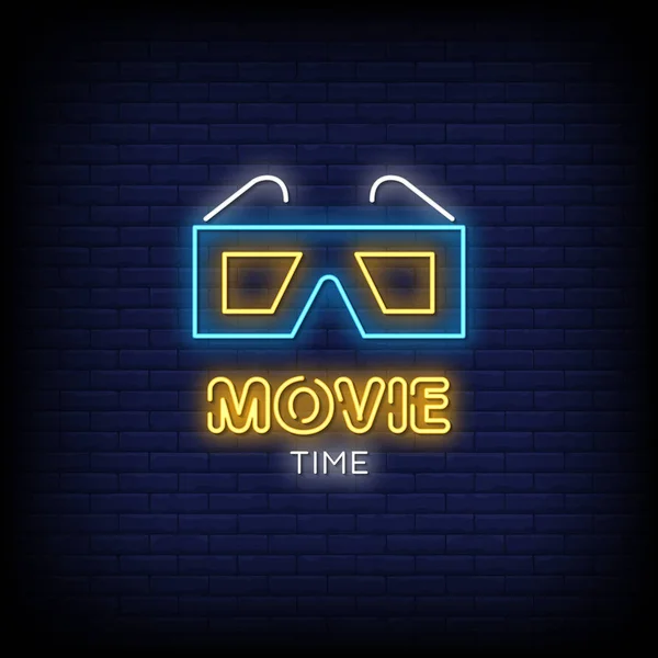 Movie Time Neon Signs Style Text Vector — Stock Vector